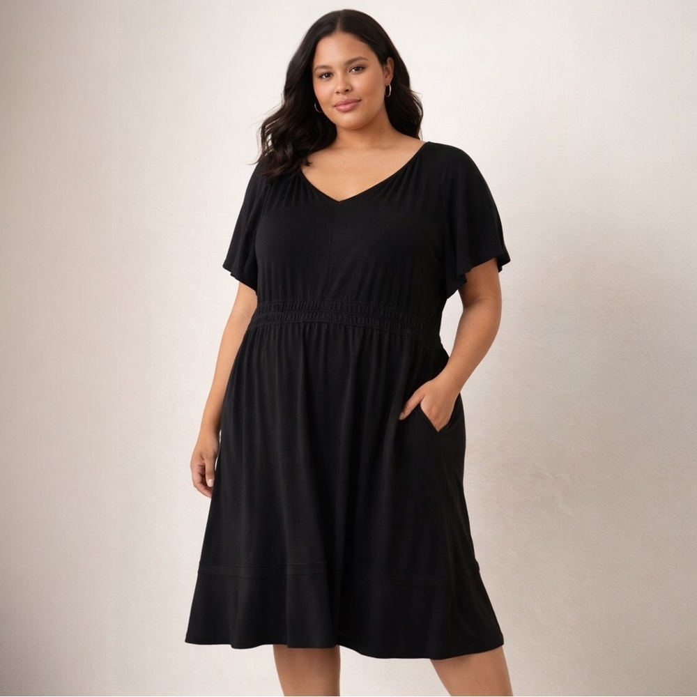 Cynthia Rowley Black V-Neck Midi Dress | Size 3X | New With Tags
